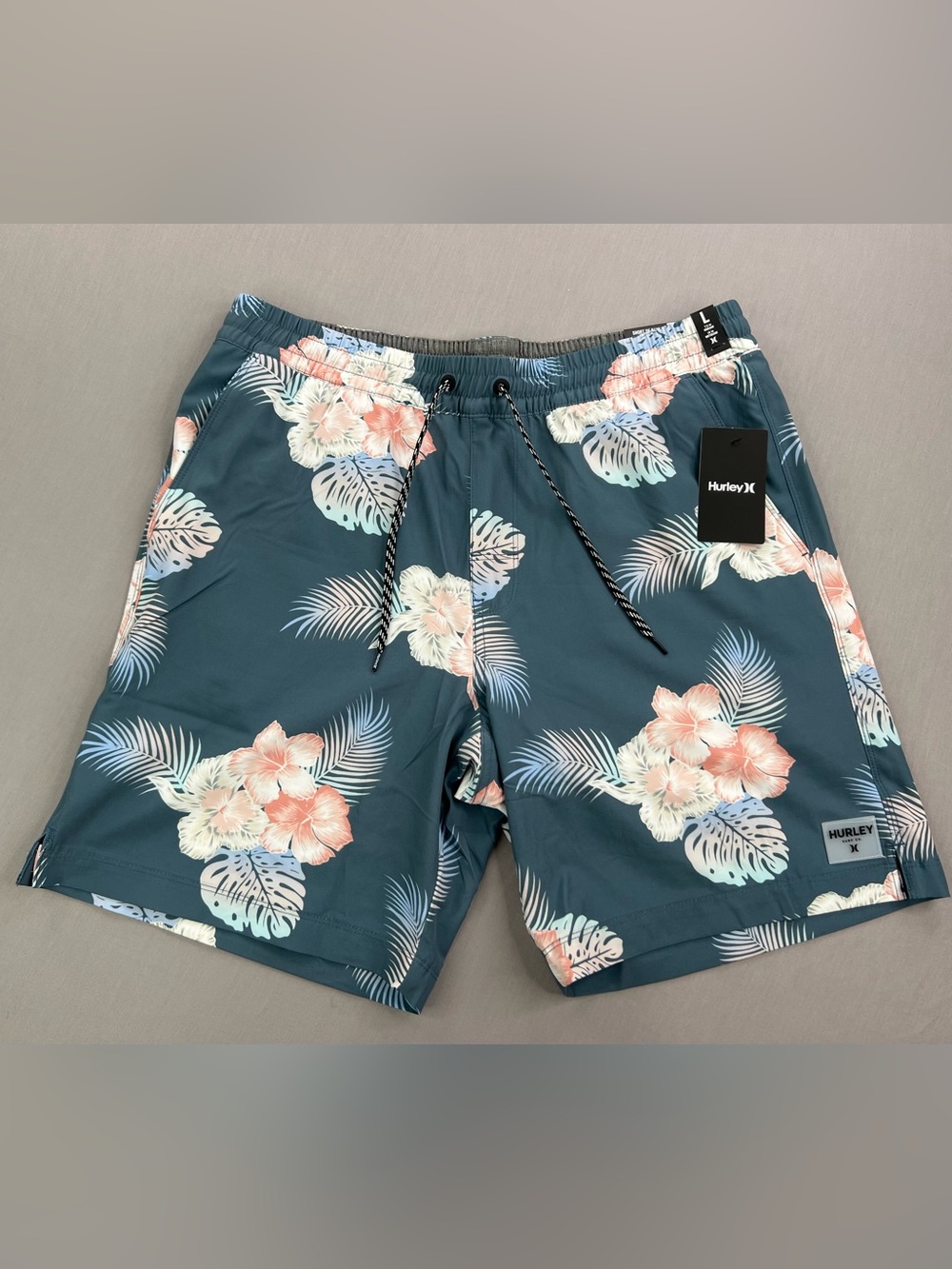 HURLEY MENS CHICAMA VOLLEY LINED FLORAL PRINT SWIM SHORTS